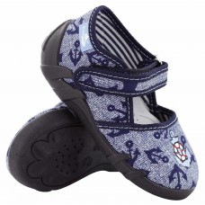 13 Евро! Детски Анатомични ДИШАЩИ BareFoot Обувки / Пантофки RENBUT 13-105/15 (Морски Капитан) , с Лепка и Кожени стелки. за Момчета